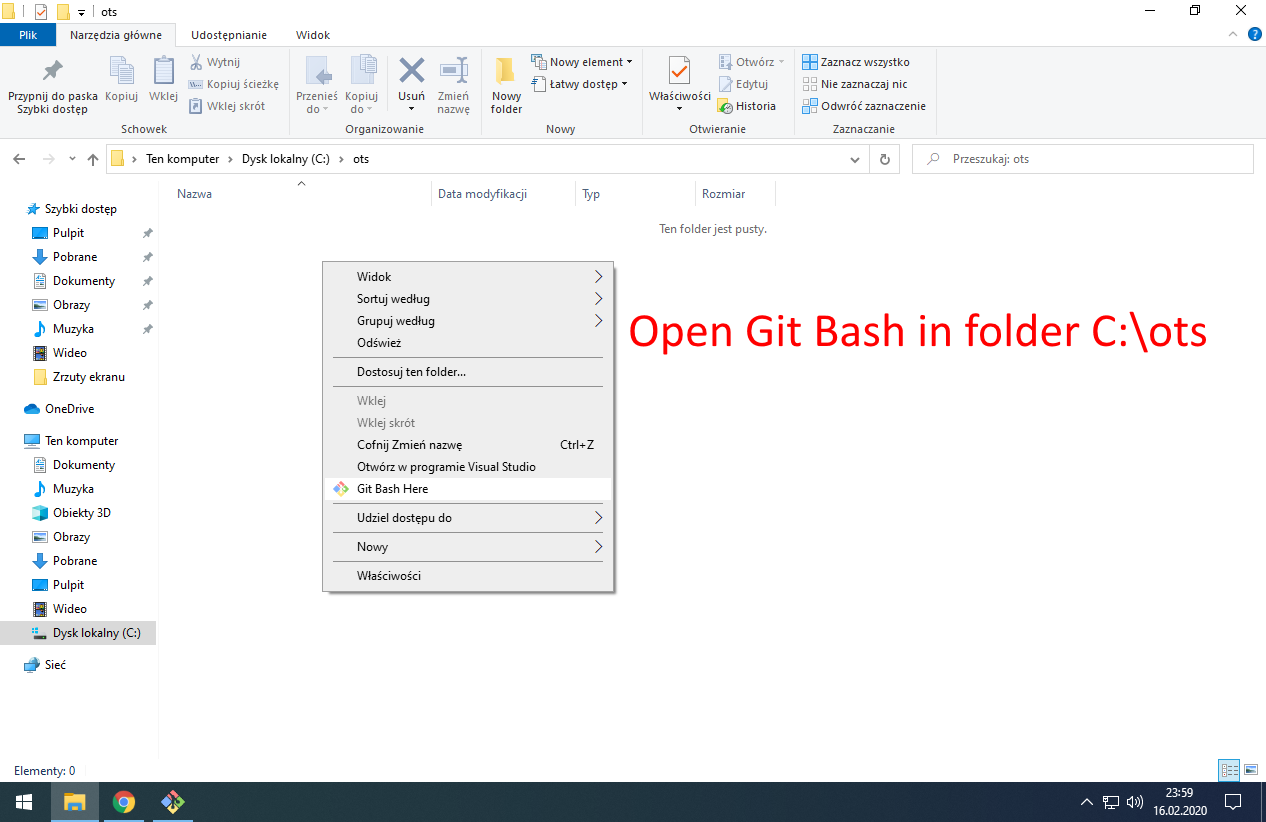 Open Git Bash in folder C:\ots