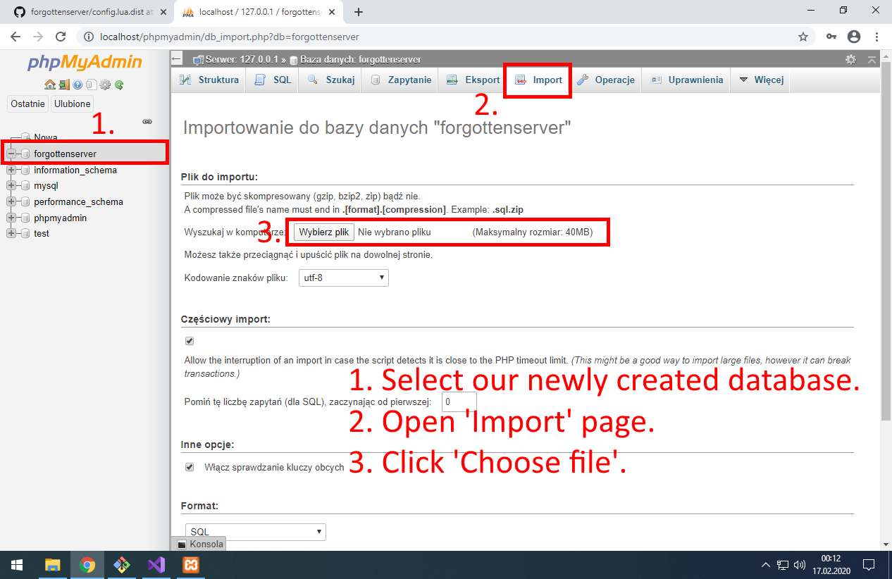 New database will appear in left panel. Click it and go to Import page.